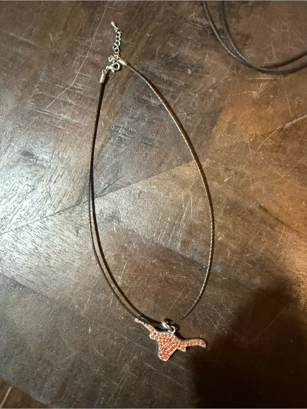 Longhorn Pendant Necklace in Brown with Orange Crystal Accent
